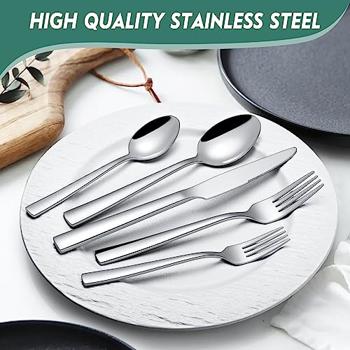 66piecessilverwareflatwaresetwithservingutensilsstainlesssteelsquarecutlerysetfor12tablewarecutlerysetincludeknifeforkspoonsetmirrorpolisheddishwashersafe Urban Country Home Decor 66 pieces silverware flatware set with serving utensils stainless steel square cutlery set for 12 tableware cutlery set include knife fork spoon set mirror polished dishwasher safe urban country home decor