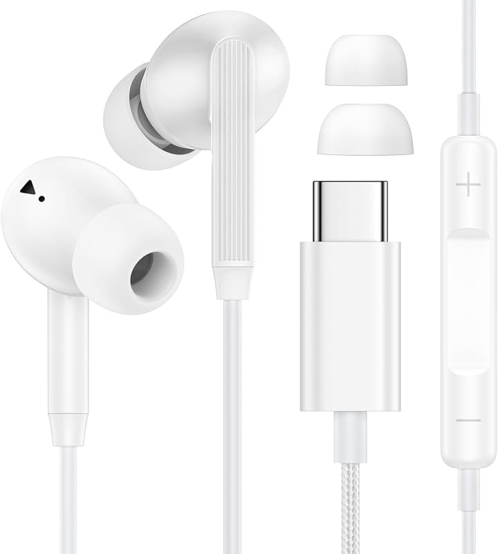 USB C Headphones Type C Wired Earbuds for iPhone 17E/17 Pro Max/Air/16e/16 Pro Max/16 Plus, with Mic USB C Earphones Wired Type C Cable Ear Bud Plug for Samsung A16 5G/A17/A56/S25/S24, Google Pixel 10