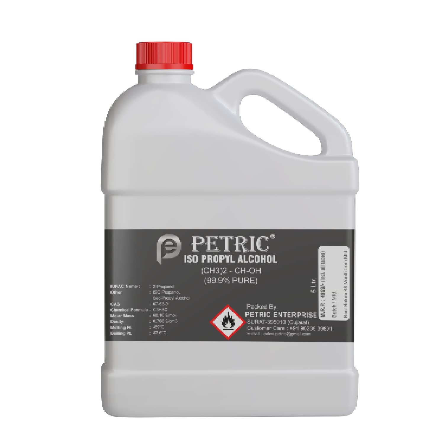 Petric Enterprise IPA Iso Propyl Alcohol 99.9% Pure for Home, Medical, Surgical and Hospital Use Disinfectant [(CH3)2-CH-OH] CAS: 67-63-0 (5 Ltr or 5 Litres) (B08G1PDQX5) Amazon Price History, Amazon Price Tracker