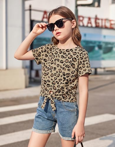 Image of Arshiner Girls Short Sleeve Shirts Tie Knot Front Tops T Shirts for Kids Crewneck Cute Casual Tie Dye Tee Blouse