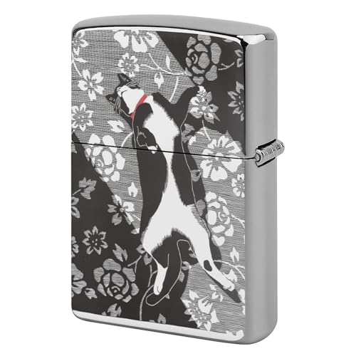 ライターケース ZIPPO/ジッポー兼用ケース 和風 花 横になる猫 ジッポライターカバー 互換性のある 軽量 おしゃれ 両面プリント メンズ レディース 贈り物