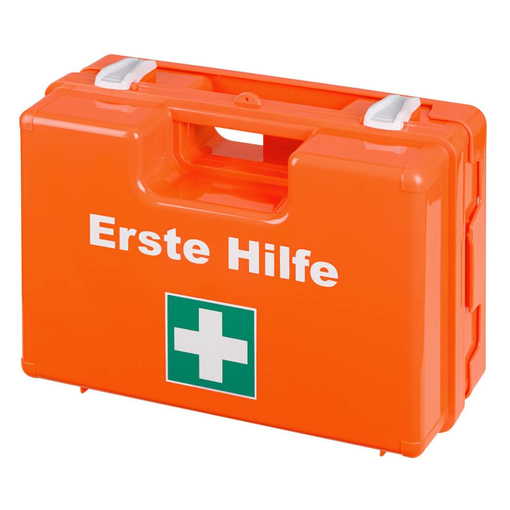 BIGPACK 5 x Erste-Hilfe-Koffer, mit Wandhalterung, Kunststoff, orange, DIN 13157 aus Kunststoff, Art.-Nr. 608823 | Verbandskasten | Notfallkoffer | Erste Hilfe Kasten