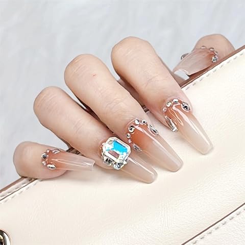 Press on Nails, Handmade Long Square Fake Nails, Autumn colors, Easy to Replace False Nails for Wedding, Party, Birthday. Stick on Nails with Storage Box 10 Pcs (Autumn Whispers, M) Cover