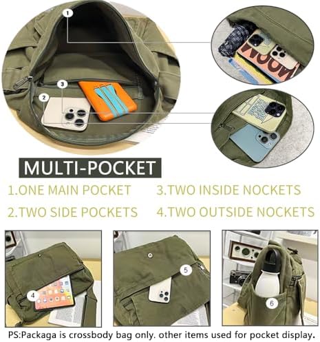 Canvas Messenger Bag for Women, Vintage Hobo Crossbody Shoulder Bag, Satchel Handbag with Multiple Pockets — 사진 3