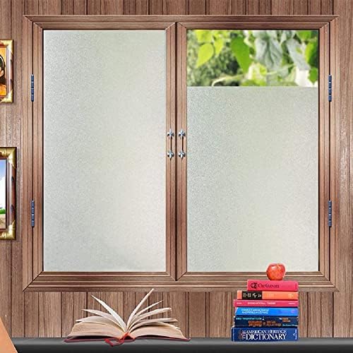 Zindoo Frosted Privacy Window Film Self Adhesive Opaque Stained Glass Window Film Anti-UV Vinyl Bathroom Window Clings Window Stickers 44.55CMX200CM