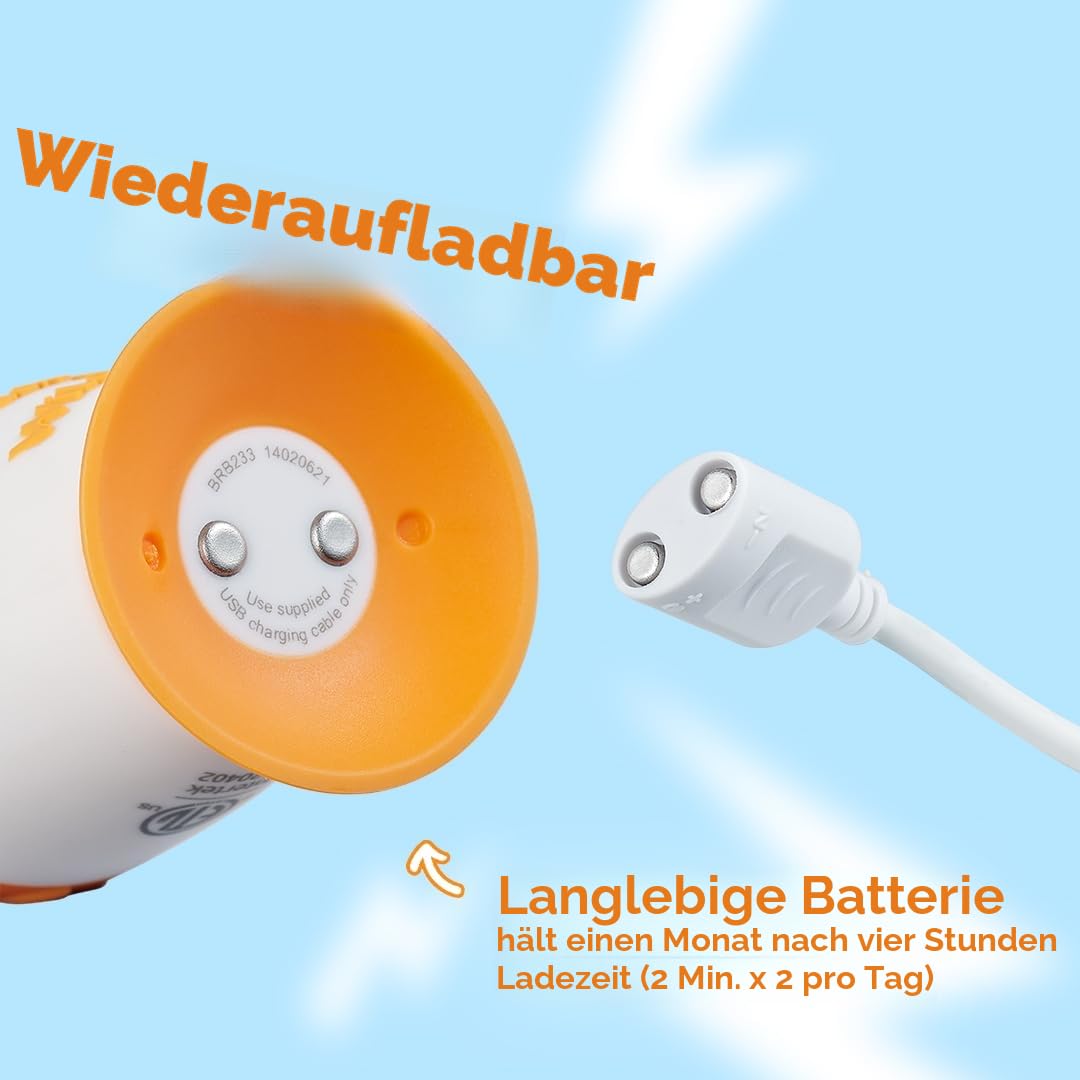 Brush-Baby – Wiederaufladbare Elektrische Kinderzahnbürste, 0–10 Jahre – WildOnes, Tiger-Design mit Blinklichtern – DeepClean-Borsten für Gründliche Reinigung – 2 Ersatzköpfe & 1 USB-Kabel