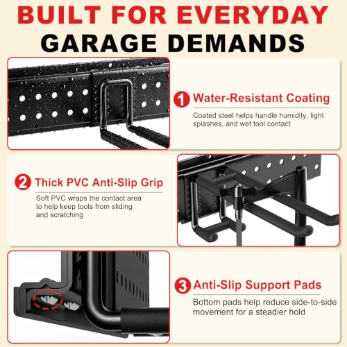 Garage Tool Organizer Wall Mount 49.5 inches with 10 Adjustable Heavy-Duty Hooks, Garage Organization, Garden Tool Storage Rack, Yard, and Shed, Holds Up to 400 lbs - Image 5