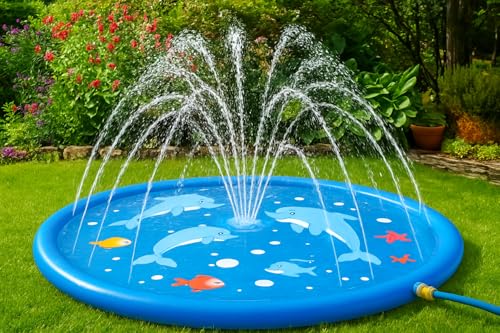 Piscina Chafariz Infantil e Pet 170cm - Sprinkler Wading Pool - Tapete de Água Antiderrapante para Diversão ao Ar Livre - Material PVC Ecológico e Seguro Diversão Refrescante de Verão
