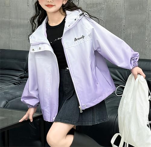 Cromoncent Girls' Hooded Jackets Gradient Color Windproof Outdoor Jacket Coat, 4-14 Years4