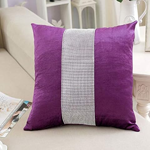 San Tungus Pack of 2, Purple Sequined Pillow Case Cushions Covers with Sequined Rhinestone, Christmas Throw Pillowcase Fashion Rhinestone Decor Pillow Cover Cushion Cover for Sofa Office, 18x18 Inches Cover