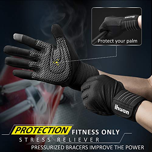 image for ihuan Updated 2021 Ventilated Weight Lifting Gym Workout Gloves Full F