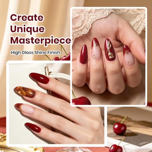 Image of Beetles Red Gel Polish - Fall Nails Art, Ruby Cherry Gel Nail Polish, Same Color Bottle, Soak Off UV Lamp, Long-Lasting Manicure Salon DIY for Holiday