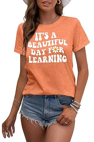 MAIHUN Women Teacher Life Shirt Teacher Gift Short Sleeve Shirts It s a Beautiful Day for Learning T-Shirt4
