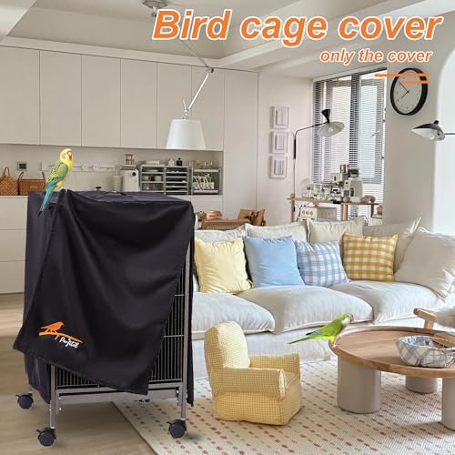 Image of Small Bird Cage Cover(Black) Good Night Black-Out Cover for Birdcage with Roof Top Durable Breathable Washable Material (cage is not Included) (17.9 inch L x 17.9 inch W x 30.3 inch H, L Shape)