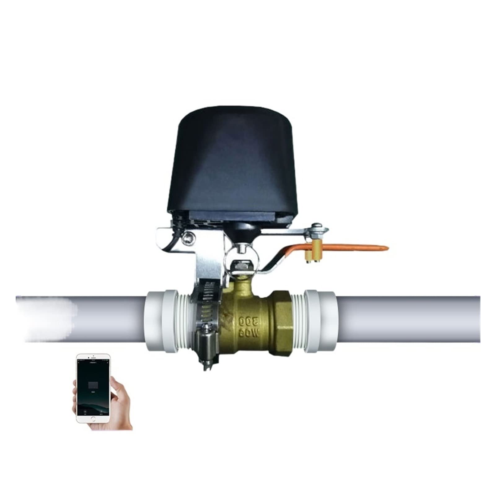 Válvula de agua inteligente Cierre la válvula de agua Controlador de válvula de gas Wifi Válvula de agua inteligente Cierre el control de la aplicación Trabajo automático con sensor de agua Control
