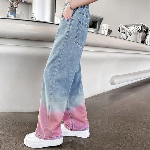 SANGTREE Girls' Jeans Colorful Gradient Wide-Leg Denim Pants, 4-14 Years4