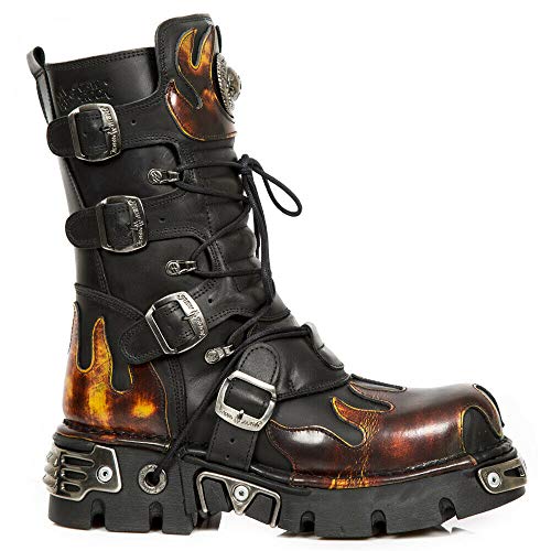 New Rock Newrock 591-S1 Red Flame Metal Black Leather Heavy Punk Gothic Boots2