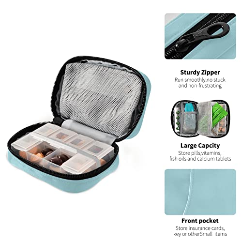 Image of Naanle Pill Box 7 Day Pill Case Travel Pill Organizer Bag with Zipper Portable Weekly Case Compact Size for Vitamin Supplement Holder, Solid Color Sky Blue