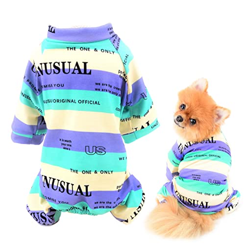 SMALLLEE_LUCKY_STORE Haustierkleidung, Mehrfarbig, gestreift, Baumwolle, Pyjama für kleine und mittelgroße Hunde Katzen, Schlafanzug, Overall, Nachtwäsche, Outfits für Yorkie Chihuahua, Grün, M