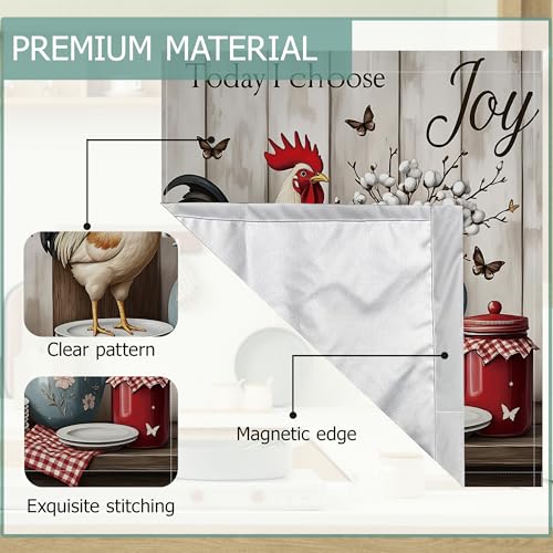 Image of Funny Rooster Refrigerator Magnet Cover,Rustic Farmhouse Flower Washable Dishwasher Magnets Decorative Cover,Home Kitchen Decorative Dishwasher Front Panel Cover 23x26 Inch