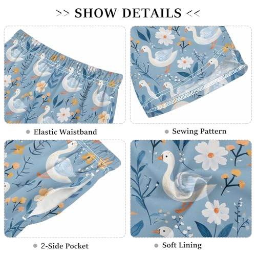 ALAZA Bule Duck Blossom Flower Pajama Shorts Elastic Waist Casual Sleep Shorts with Pockets Size 6-143