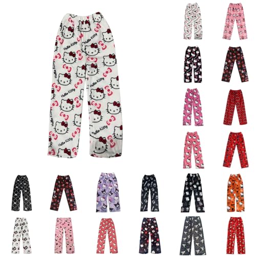 Herren Damen Anime Pyjama Hose Flanell Pyjamahose Lang mit Elastischer Bund Atmungsaktiv Schlafanzughose Flauschig Kawaii Schlafhose Cartoon Casual Bequeme Hose für Hause Schlafen XS-XXL