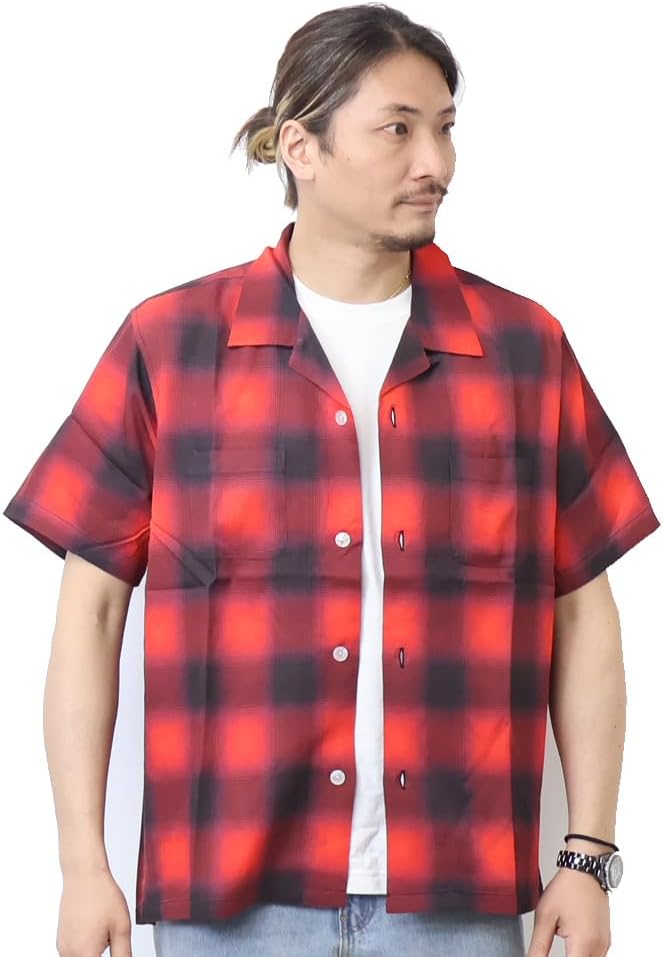 HOUSTON｜ヒューストンオンブレチェックシャツオープンカラーレーヨン