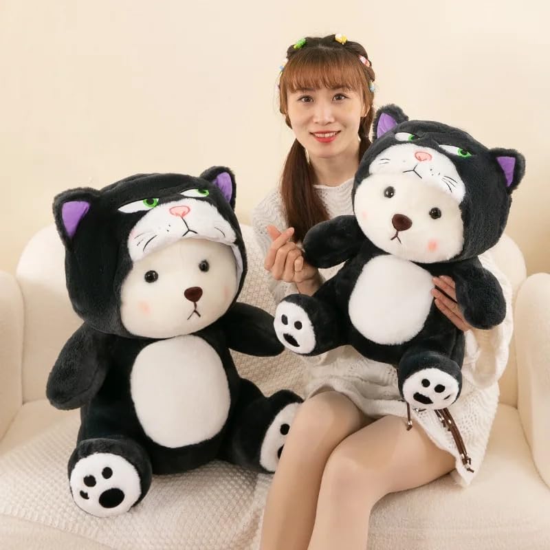 Image of Angry Cat Hoodie Bear Plush Toy 45cm - Soft Stuffed Animal for Kids, Boys & Girls | Cute Kawaii Black Cat Plush Teddy Toy Gift for Birthday, Valentine, Home Decor & Collectors