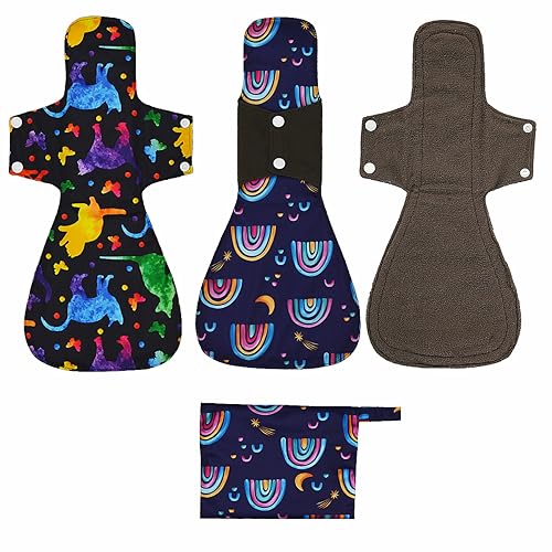 Image of 4 Pack Reusable Menstrual Pads, 16 Inch, Unscented Washable Overnight Absorbency