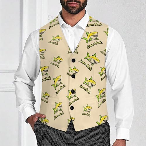 Lemon Shark Suit Vest for Men Slim Fit Tuxedo Waistcoat Button Down V Neck Business Dress Coat4