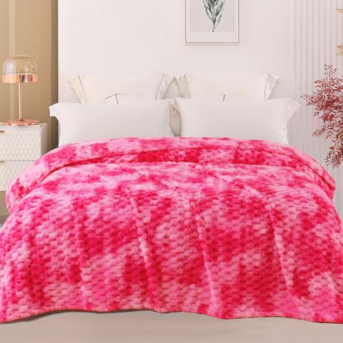 Image of Exclusivo Mezcla 3D Fleece Twin Size Blanket for Bed, Tie-dye Pink | Extra Soft Fuzzy Plush Lightweight Bed Blankets, Cozy Fluffy Decorative Blankets for All Seasons, 90x66 Inches