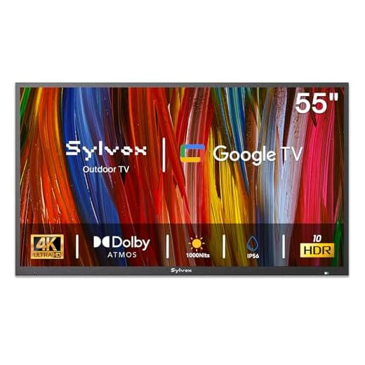 SYLVOX Outdoor TV, 55 inch Smart TV Waterproof Outdoor TVs, 4K Weatherproof Television for Outside, Support Google Assistant, Chromecast, 1000 nit Brightness Partial Sun (Deck Pro 3.0)