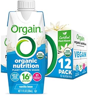 Orgain Organic Vegan Plant Based Nutritional Shake, Vanilla Bean - Meal Replacement, 16g Protein, 21 Vitamins & Minerals, Non Dairy, Gluten Free, Non-GMO, Packaging May Vary, 11 Fl Oz (Pack of 12)