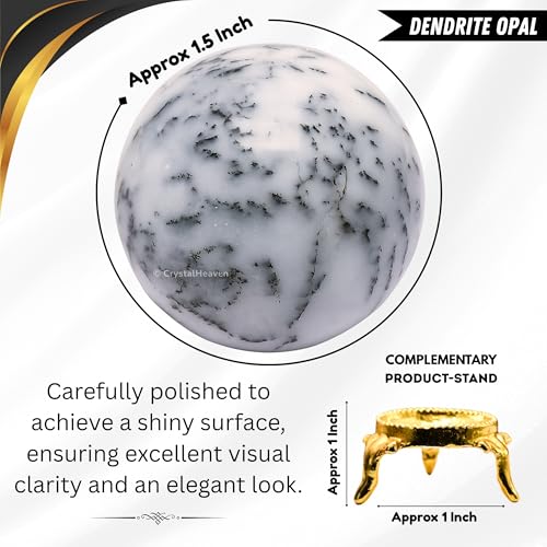 Image of Certified Dendrite Opal Crystal Ball for Meditation - Premium Crystal Vastu Items for Home and Feng Shui Items for Good Luck - Ideal for Pooja Supplies and Spiritual Practices (1.5 inch Inch)