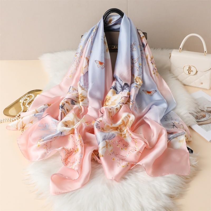 Image of Floral Printed Silk stole | silk Scarf for Women | stylish silk stole for women | Soft Lightweight Stole, Shawl & Neck Wrap | Scarf for Wedding, Party, Travel & Casual Wear
