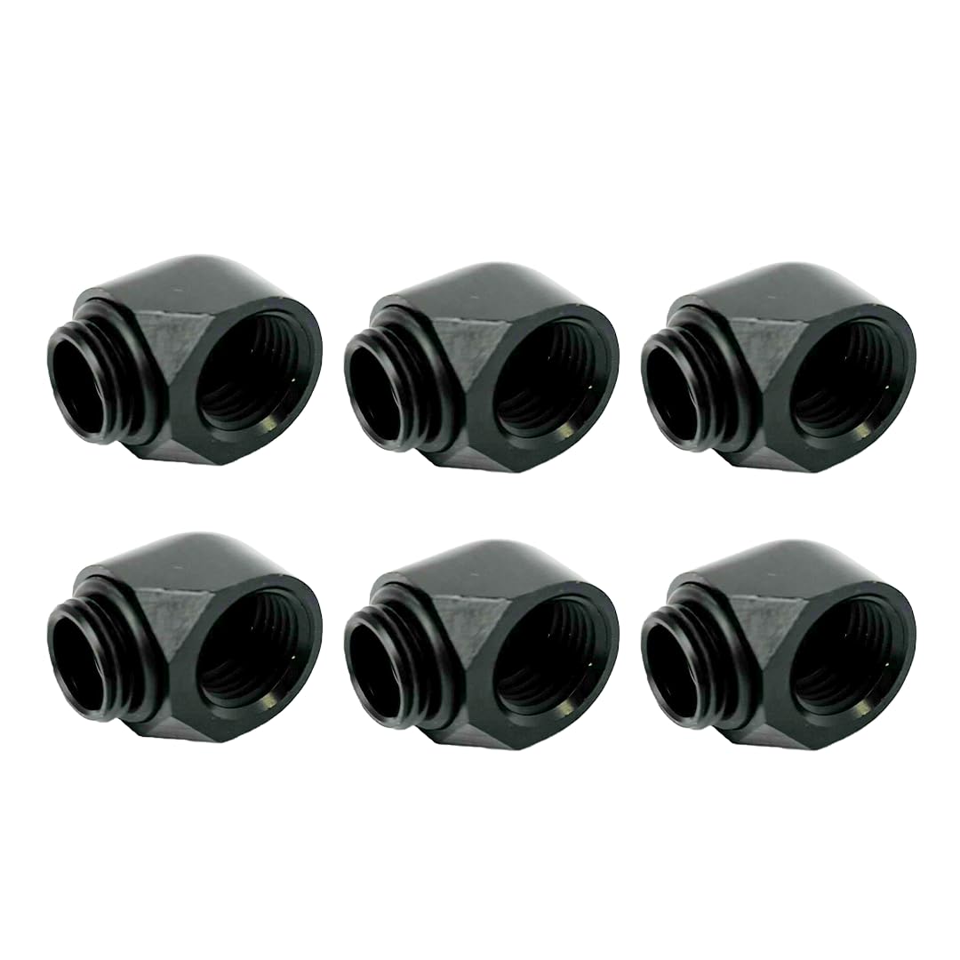 Dracaena.io 6-Pack G1/4 90° Elbow Fitting, M-F, Black, Brass Water Cooling