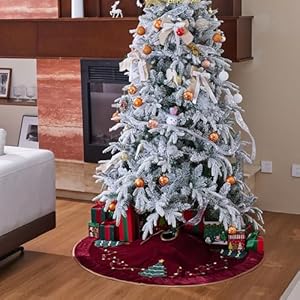 X.Sem Christmas Tree Embroidered Velvet Christmas Tree Skirt with Pleat Velvet Border 50'' Dark Red (Dark Red, 50 inch) XSem Christmas Tree Embroidered Velvet Christmas Tree Skirt with Pleat Velvet Border 50 Dark Red Dark Red 50 inch