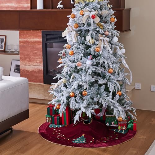 XSem-Christmas-Tree-Embroidered-Velvet-Christmas-Tree-Skirt-with-Pleat-Velvet-Border-50-Dark-Red-Dark-Red-50-inch XSem Christmas Tree Embroidered Velvet Christmas Tree Skirt with Pleat Velvet Border 50 Dark Red Dark Red 50 inch