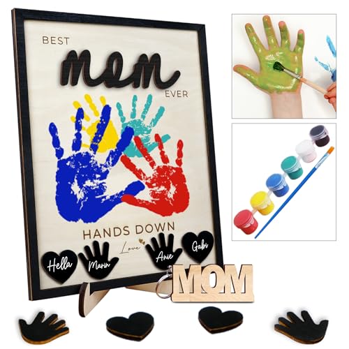 10' Hands Down Best Mom Ever DIY Handprint Kit with Acrylic Paints, Art Craft...