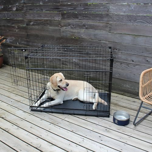 Lucky Dog Dwell Series 42 Inch Large Lightweight Kennel Secure Fenced Pet Dog Crate w/Divider Panels, Sliding Doors, and Removable Tray, Black - Thumbnail 5
