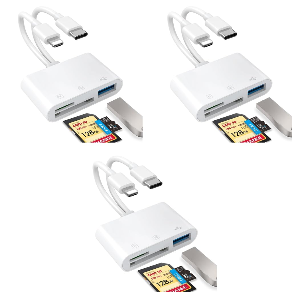 Verilux® SD Card Reader for iPhone iPad 2 in 1 USB C Lightning with Dual Slot for SD TF and High Speed Data Sync 3.0 Type OTG Adapter Support Galaxy Camera 3PCS-image-36