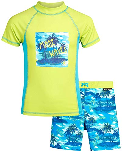 Body Glove Boys' 2-Piece UPF 50+ Rash Guard and Swimsuit Trunks Set, Size 12, Neon Make Waves'