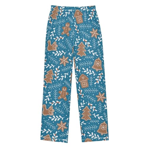 Boys' Pants Christmas Gingerbread Man Branch Blue Long Bottoms Jogger Pants Elastic Waist Trousers with Pockets S-XL