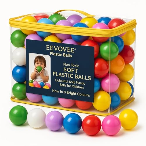 Image of EEVOVEE, 50 Pcs 8 cm Big Large Size Soft Safe Multi Colour Plastic Pool Balls for Kids, Soft Balls for Kids.BPA-Free and Non-Toxic Plastic Balls for Kids ISI 9873 Safety Certified