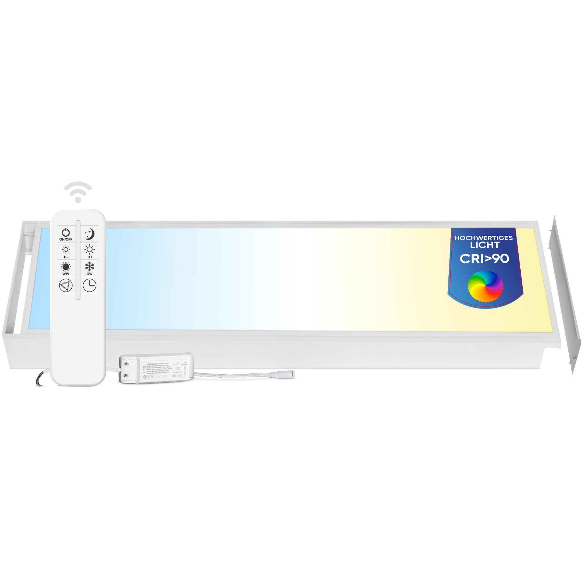 LECOM LED Panel 120x30 Dimmbar 3000-6000K CRI90 Fernbedienung Aufbaurahmen | LED Deckenleuchte Aufputz. Natürliche Farben dank CRI90 für Verkaufsräume, Bibliotheken, Schulungsräume, Besprechungsräume.