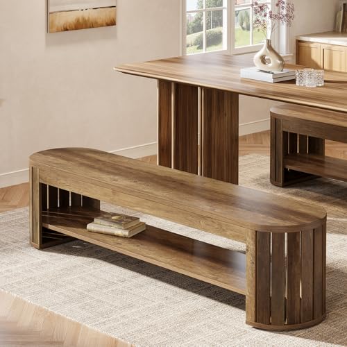 Tribesigns 63" Wooden Dining Bench, Farmhouse Entryway Bench with Arc
