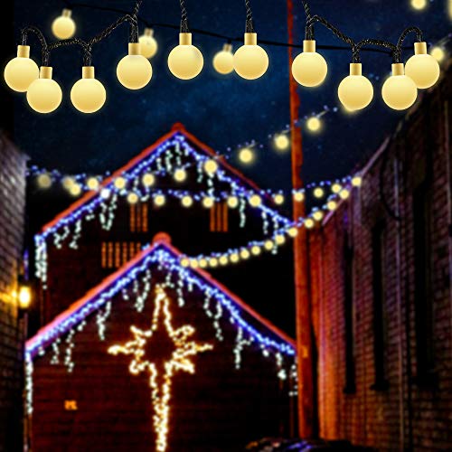 Guirnalda Luces Exterior, 9.5M 50 LED Solar Cadena de Luces, 8 Modos IP65 Impermeable, Decoración para Interior/Exterior, Navidad, Fiestas, Bodas, Patio, Jardines, Terraza, Festivales (Blanco Cálido)