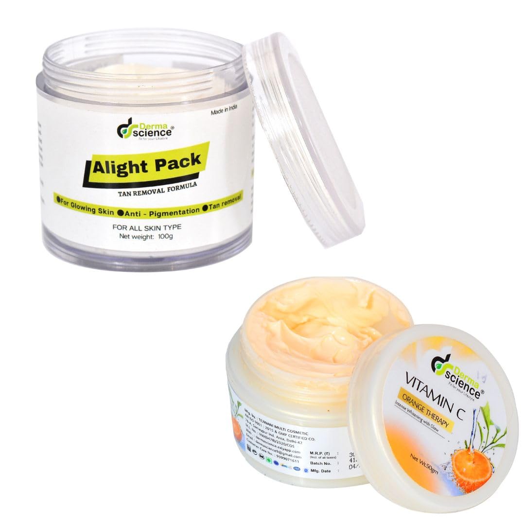 Vitamin C Daily Glow Face Cream (50g) with Alight De-Tan Pack (100g) – Removes Tanning, Dark Spots & Blemishes – Brightens Skin & Boosts Natural Glow