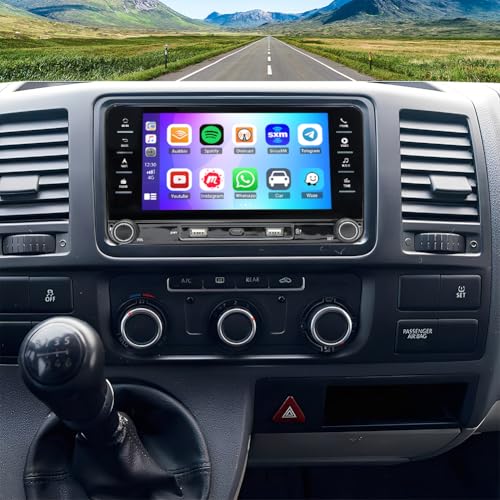 Android 14 Double Din Car Stereo for VW Transporter T5.1 2010-2020 with CarPlay Wireless Android Auto Sat Nav 7 Inch HD Touch Screen Car Radio Head Unit GPS WiFi FM RDS Bluetooth SWC Backup Camera