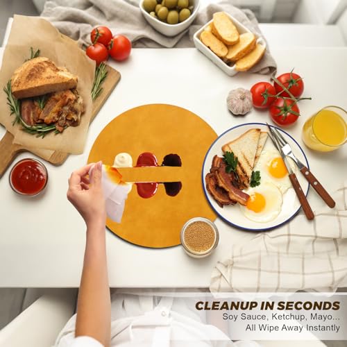 Image of UnivoColors Placemats Round Faux Leather Placemats Set of 8-Waterproof-Wipe Clean-Heat Resistant-Anti Slip Dining Table Place Mats,Suitable for Indoor & Outdoor Use,15 inch.Retro Yellow